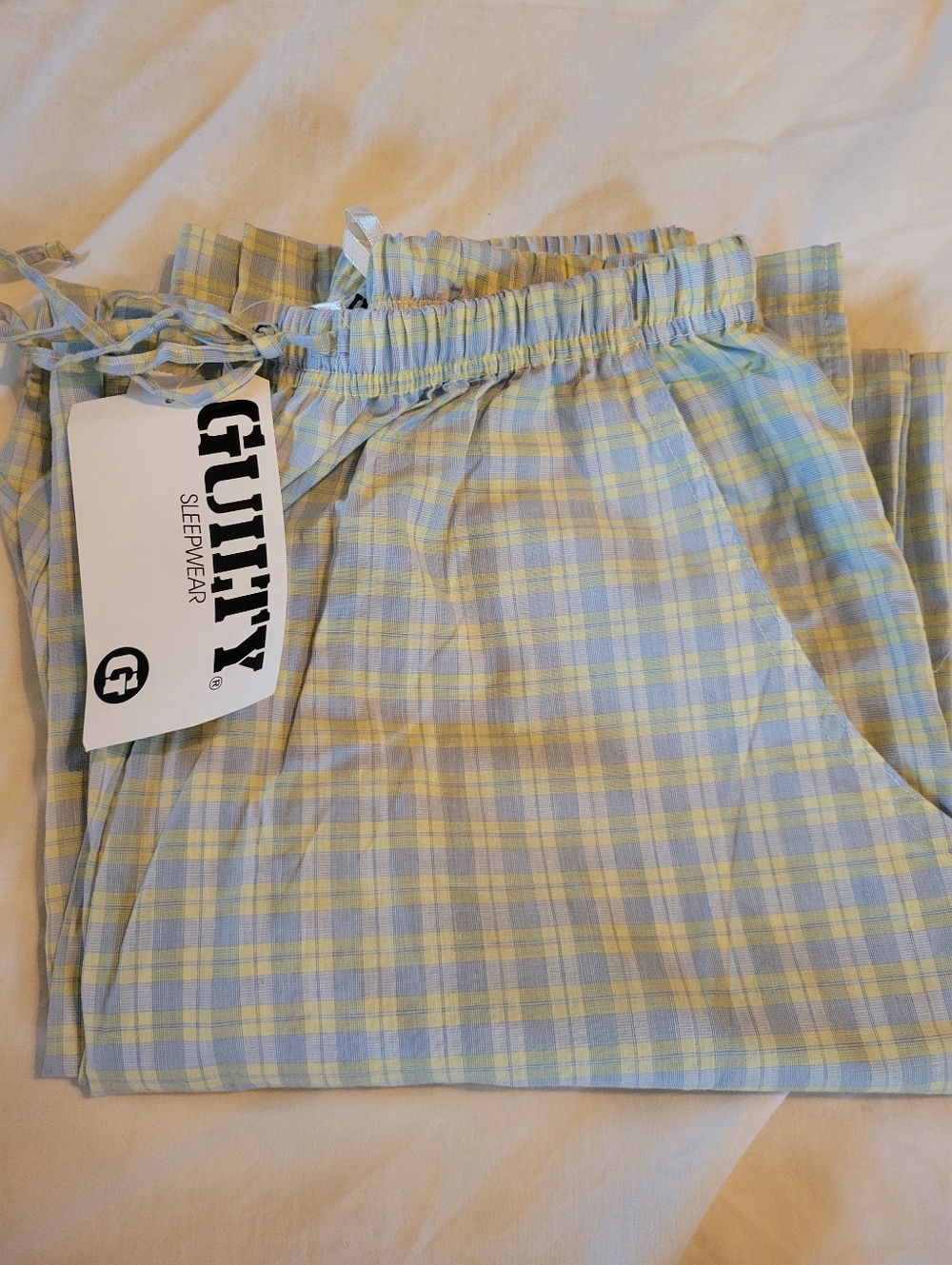 Casual 60% Cotton Lounge Summer Plaid Pants Yellow & Blue Size Medium - Picture 5 of 14